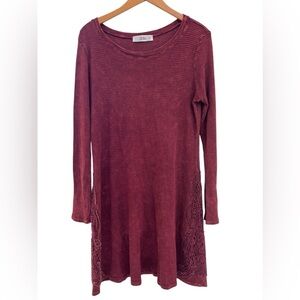 ABLE Waffle Thermal Knit Dress Stretch Lace Crochet Sleeve Size XL